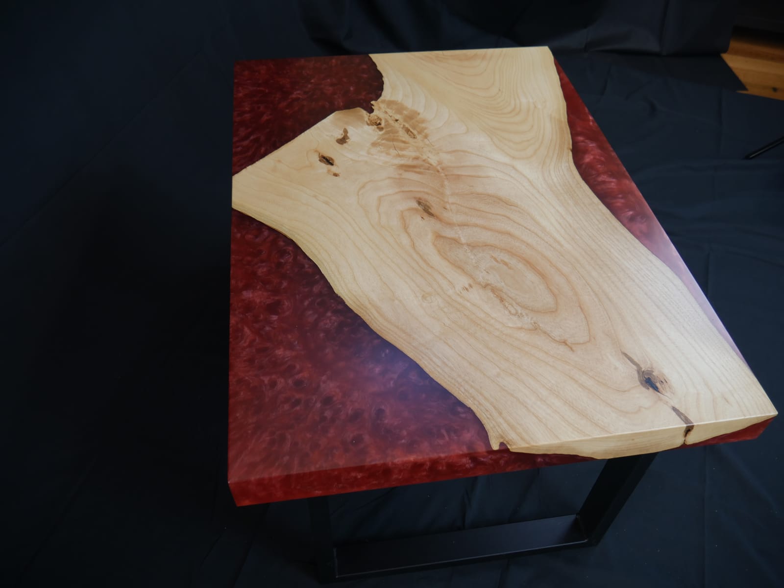 Claret Ash coffee table with sunset red resin swirls